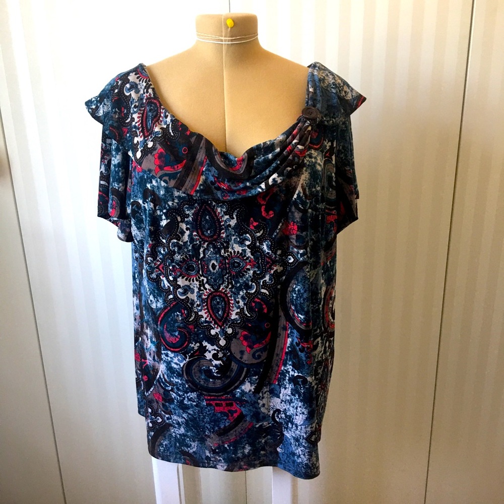 Michel blue black red button blouse Size 2X